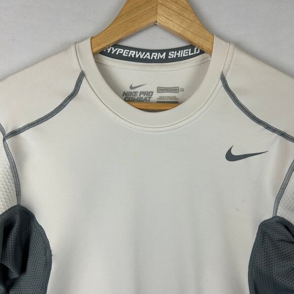 Nike Pro Combat Hyperwarm Shield Long Sleeve Compression Shirt White Size XL - Picture 2 of 12